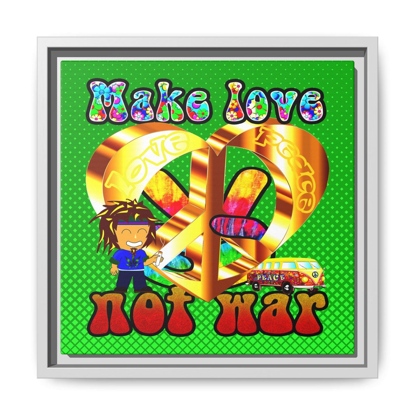love peace - framed canvas art (logo green)