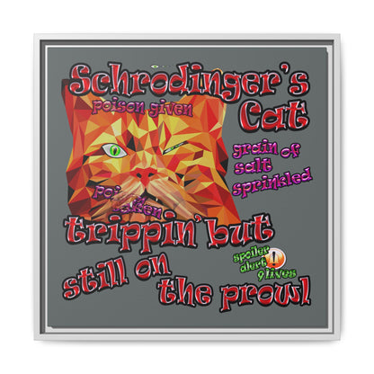 schrodinger's cat - framed canvas art (dark grey)