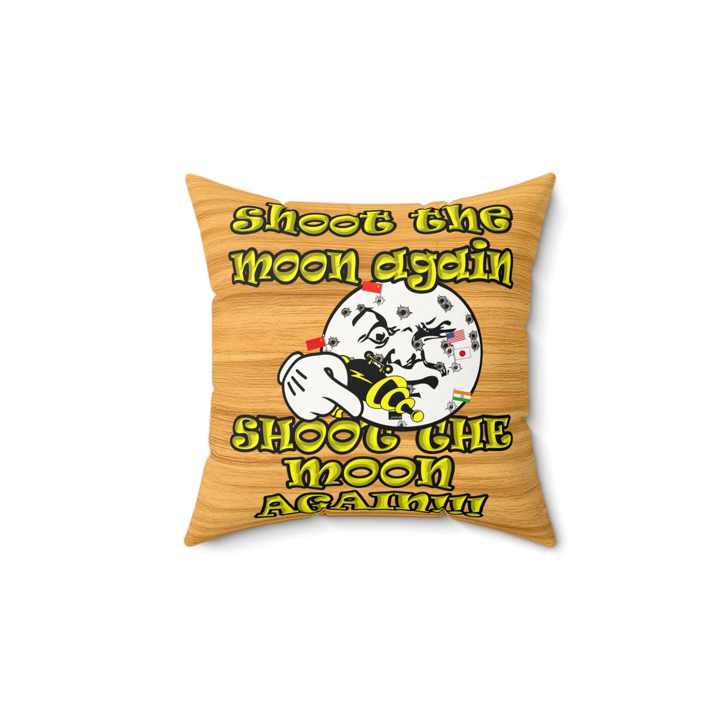 shoot the moon again - Faux Suede Square Pillow - (butterscotch wood finish)