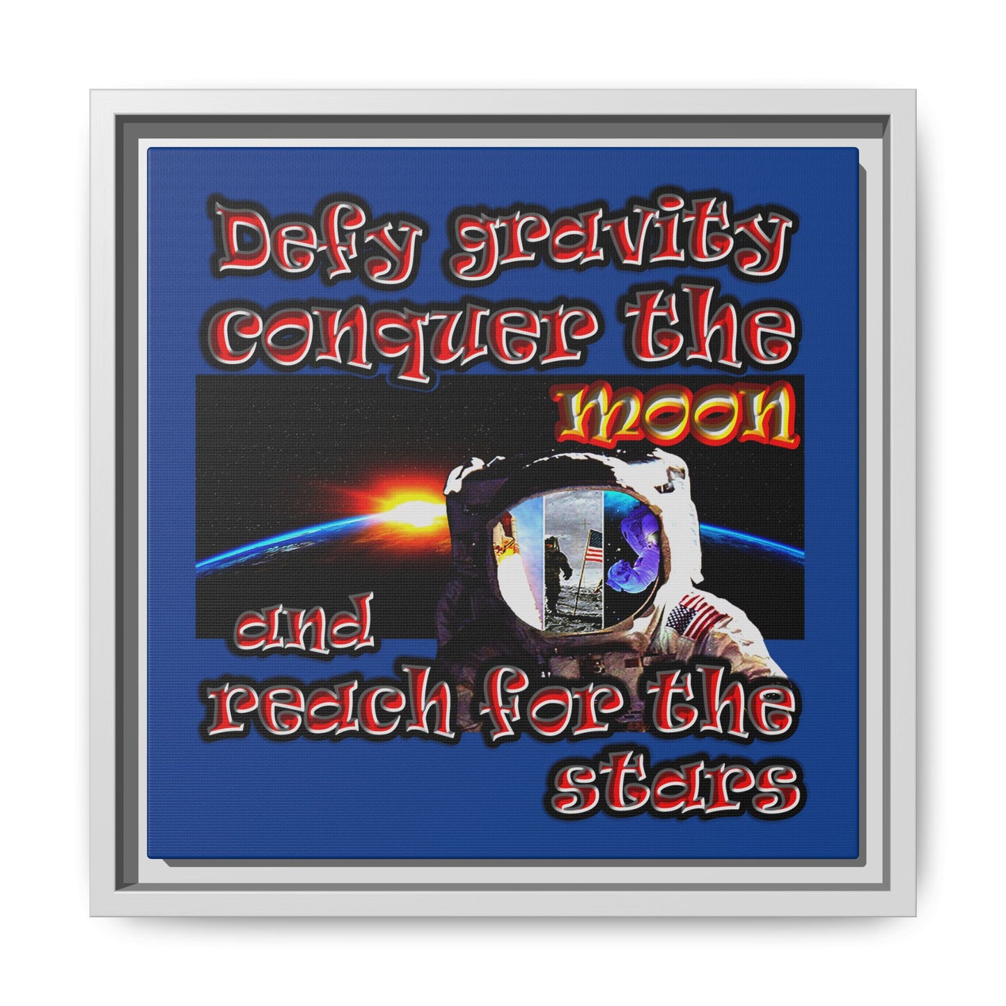 defy conquer reach - framed canvas art (dark blue)