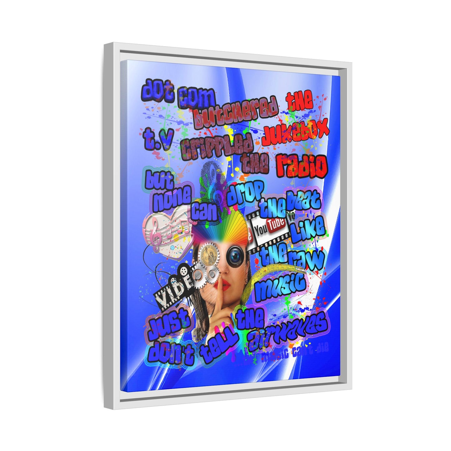 drop the beat - framed canvas art (blue-white wave)