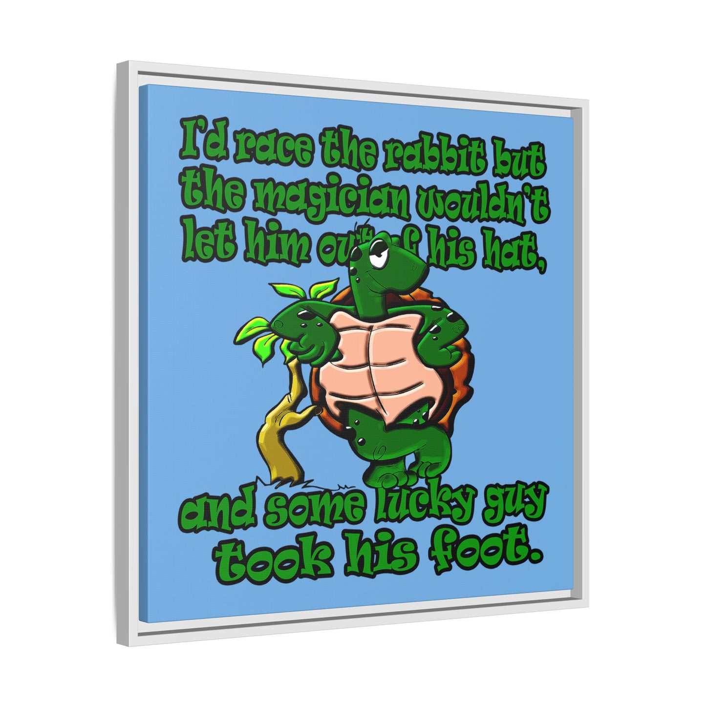 turtle race - framed canvas art (light blue)