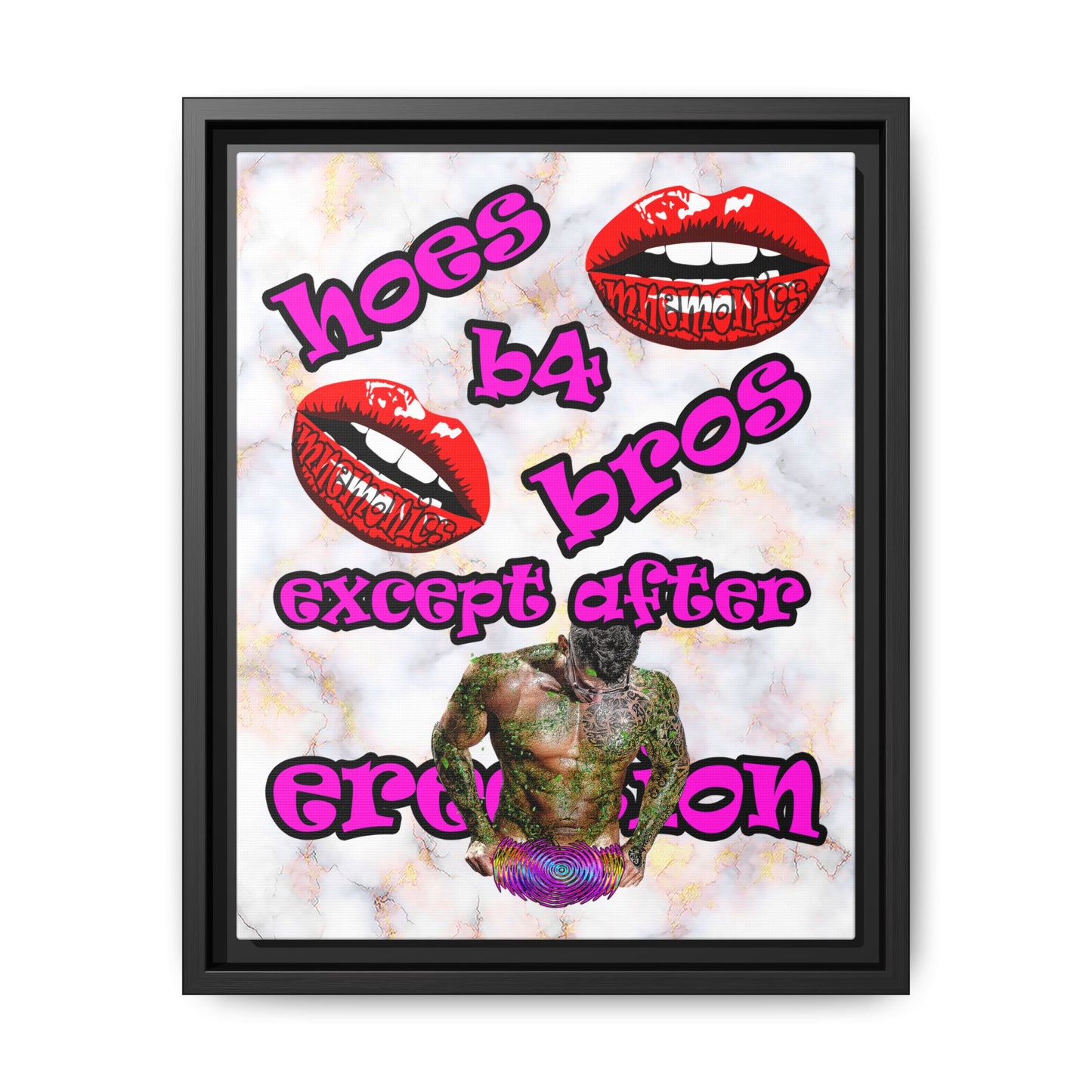 hoes b4 bros - framed canvas art (white marble)