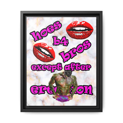 hoes b4 bros - framed canvas art (white marble)