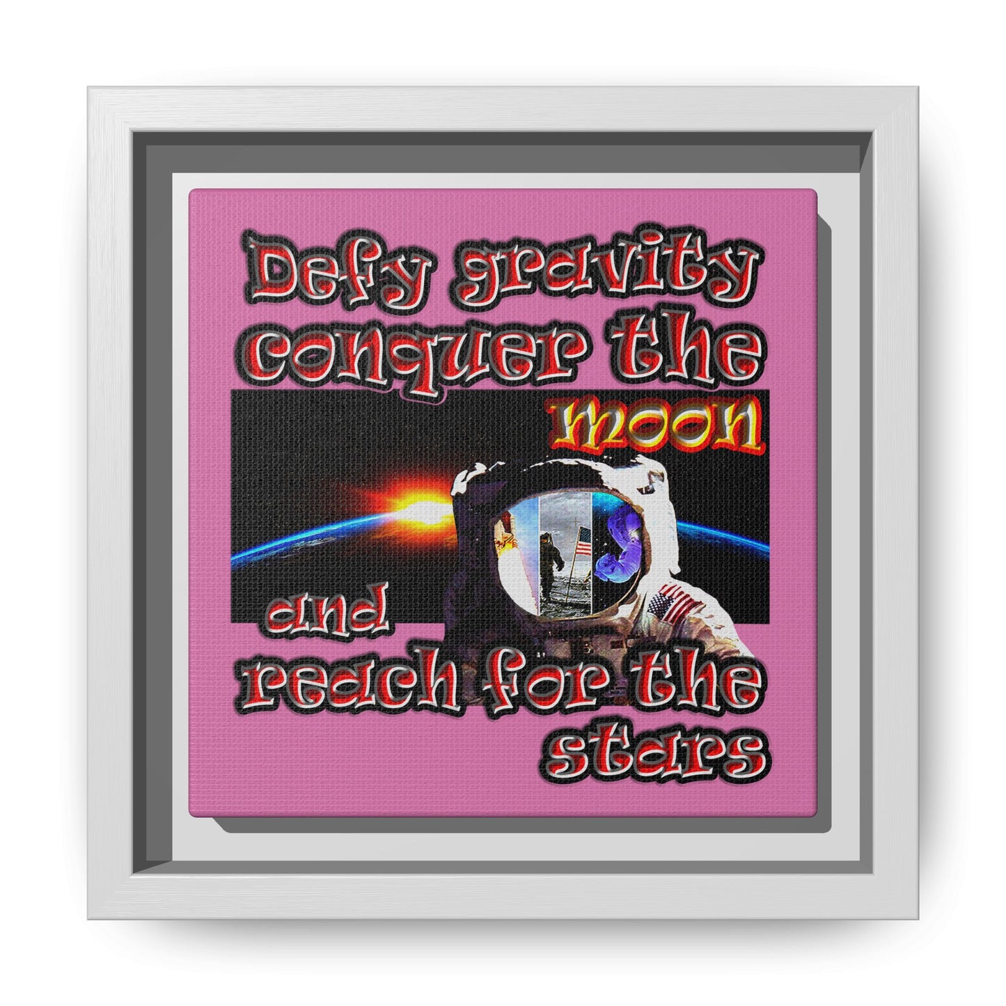 defy conquer reach - framed canvas art (light pink)