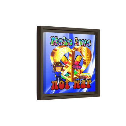 love peace - framed canvas art (blue-white wave)