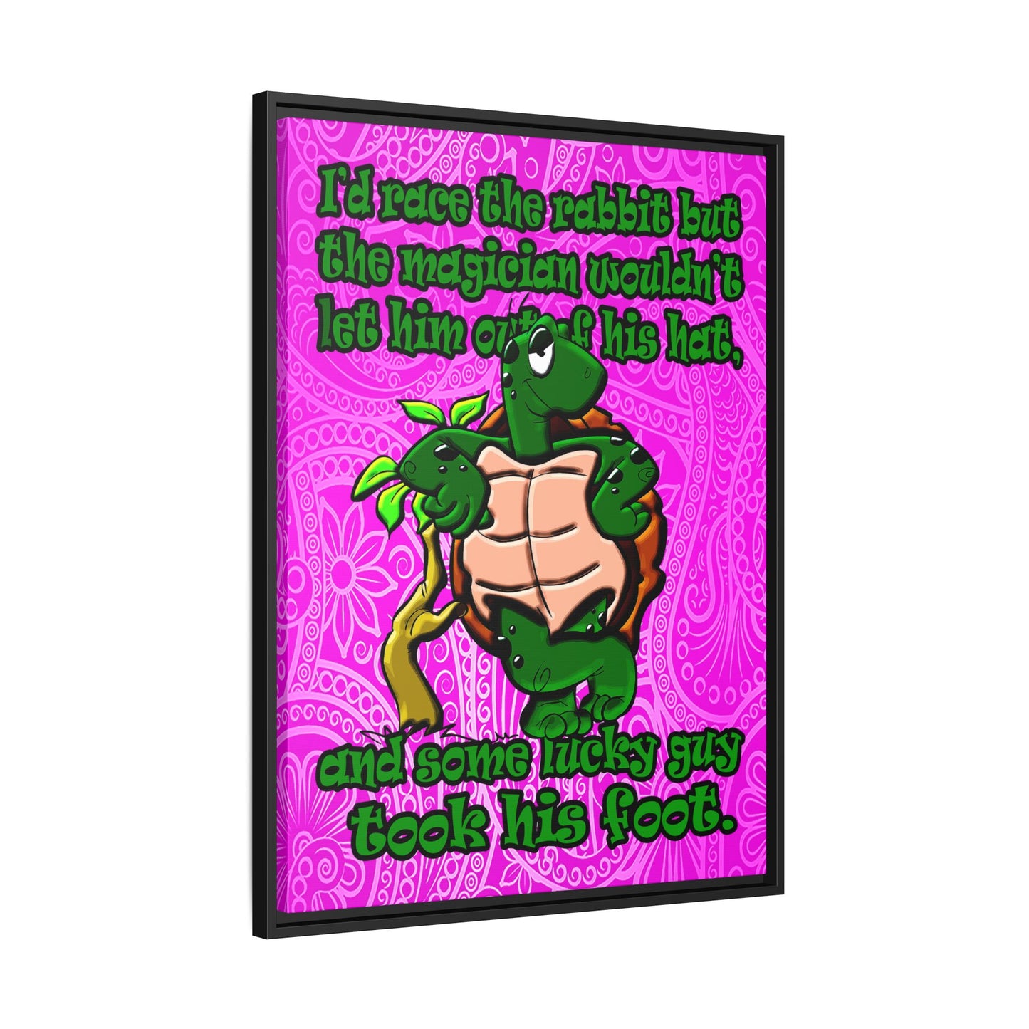 turtle race - framed canvas art (pink swirl)