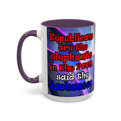 donkeys and elephants - Accent Mug (grey-pink wave)