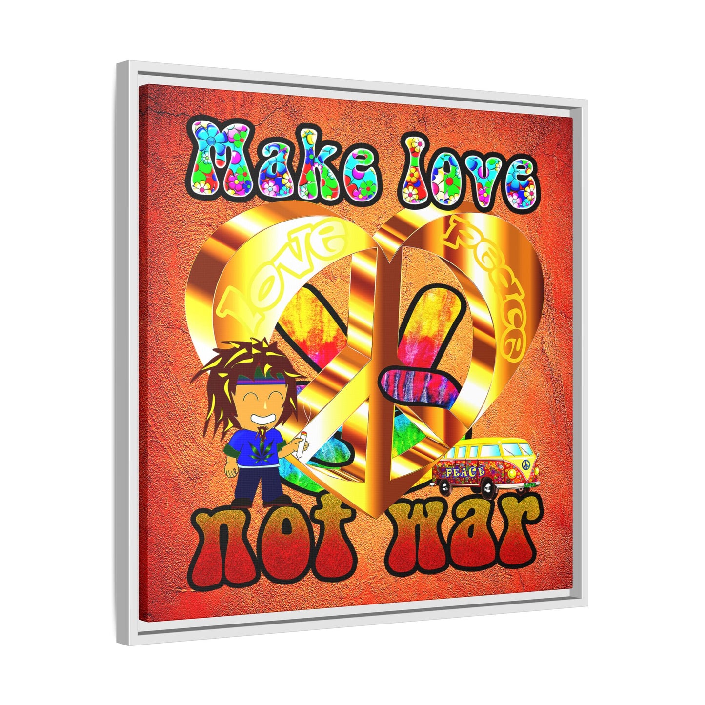 love peace - framed canvas art (burnt orange)