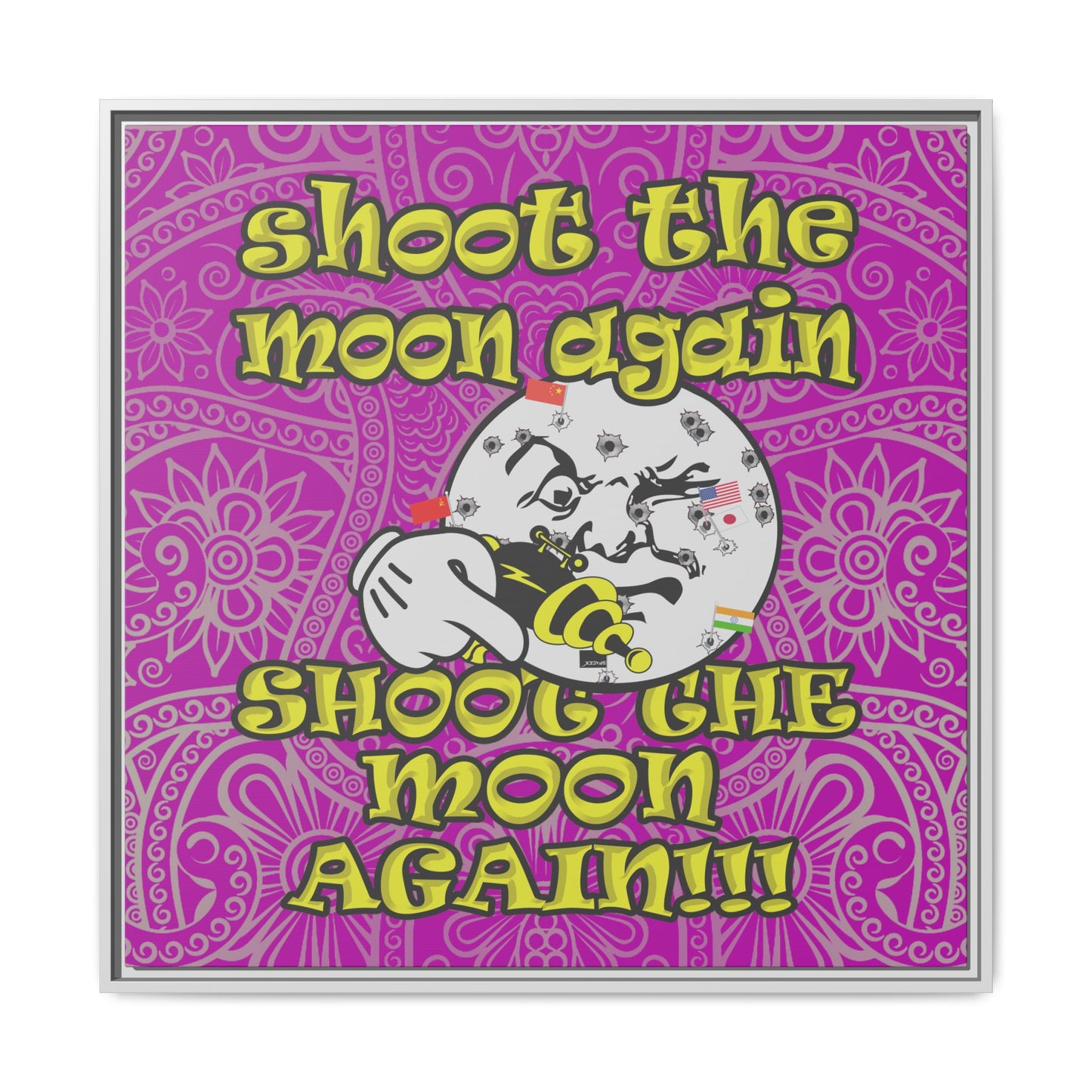 shoot the moon again - framed canvas art (pink swirl)