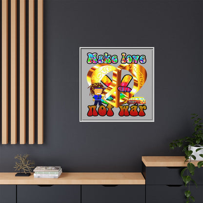 love peace - framed canvas art (light grey)