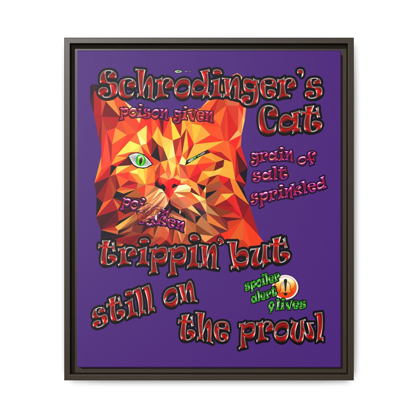 schrodinger's cat - framed canvas art (purple)
