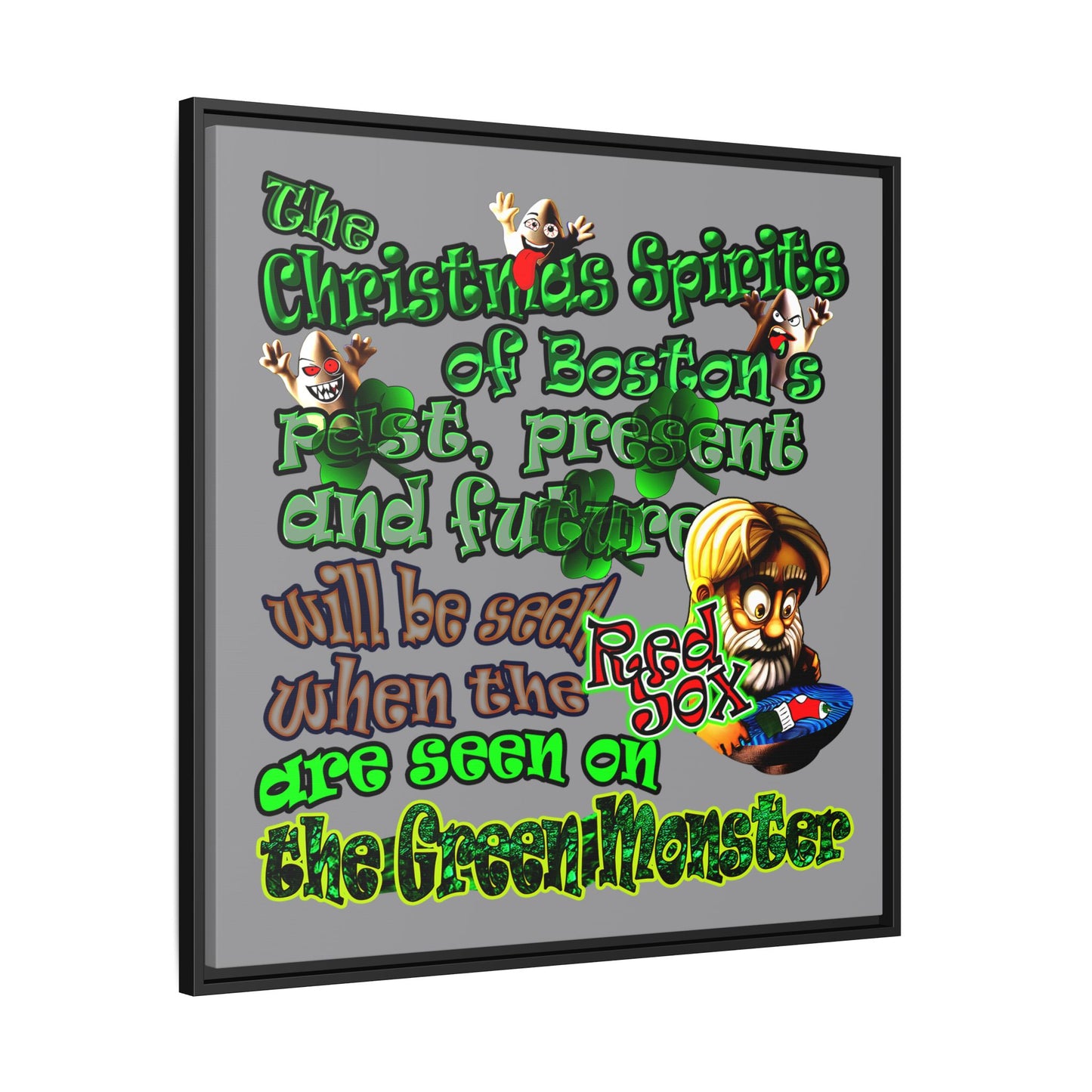 christmas spirits of boston - framed canvas art (grey)