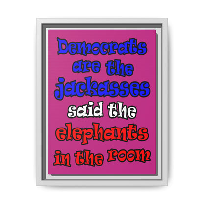 donkeys and elephants - framed canvas art (pink)