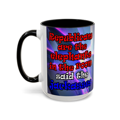 donkeys and elephants - Accent Mug (grey-pink wave)