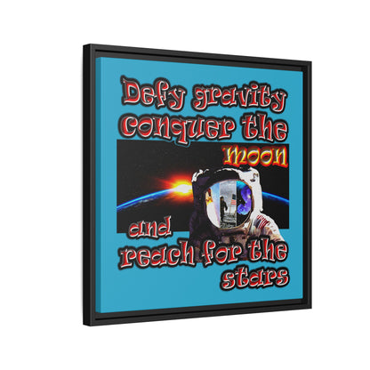 defy conquer reach - framed canvas art (turquoise)