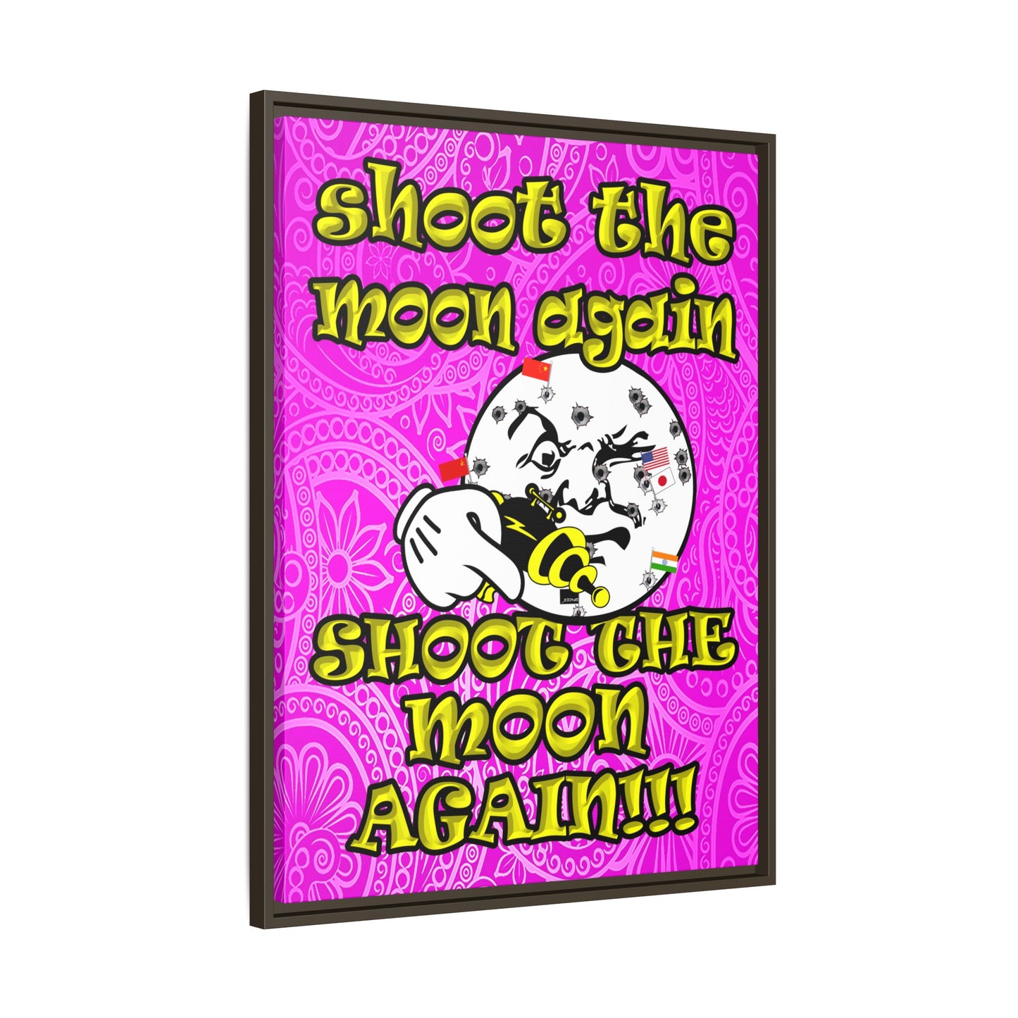 shoot the moon again - framed canvas art (pink swirl)