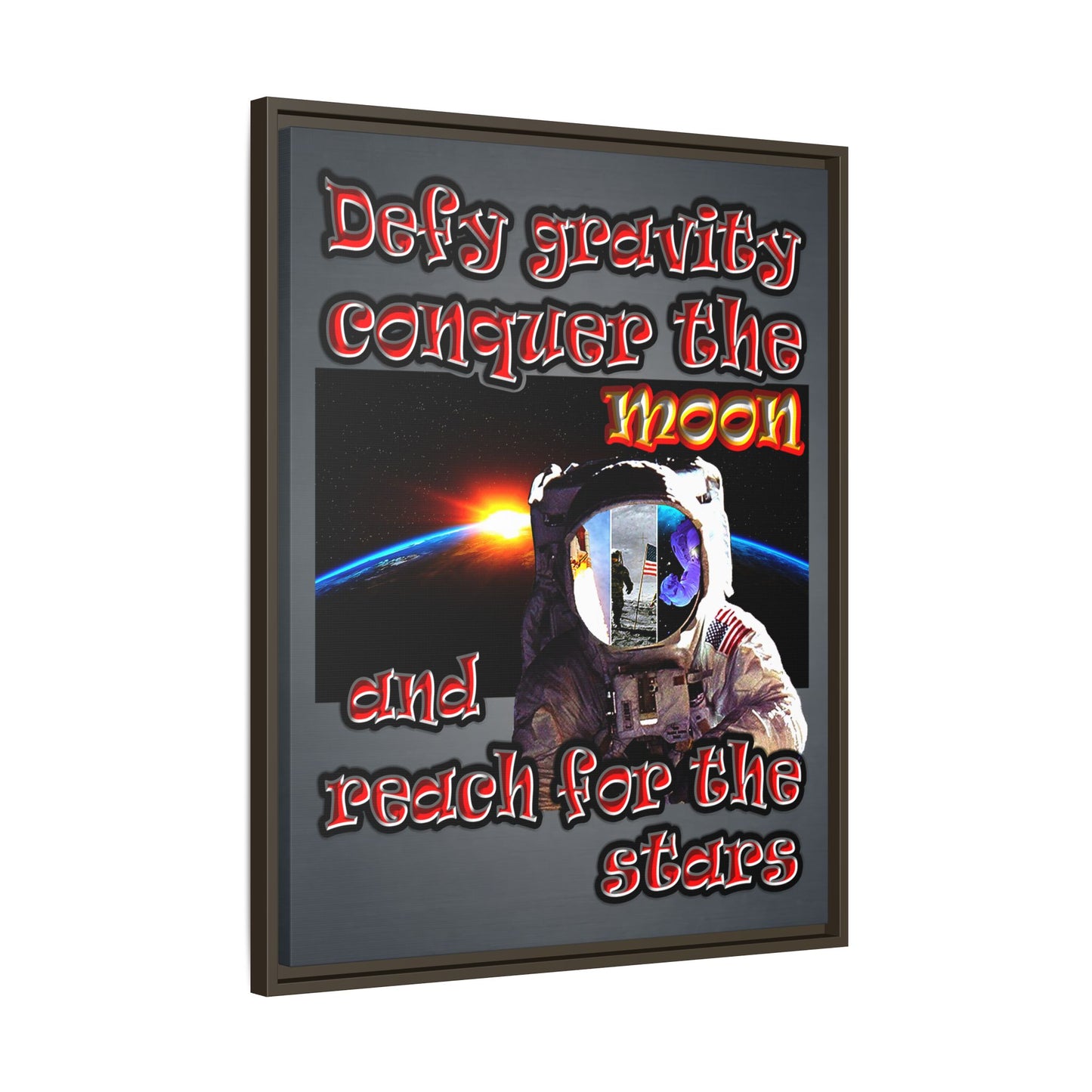 defy conquer reach - framed canvas art (grey-light grey)