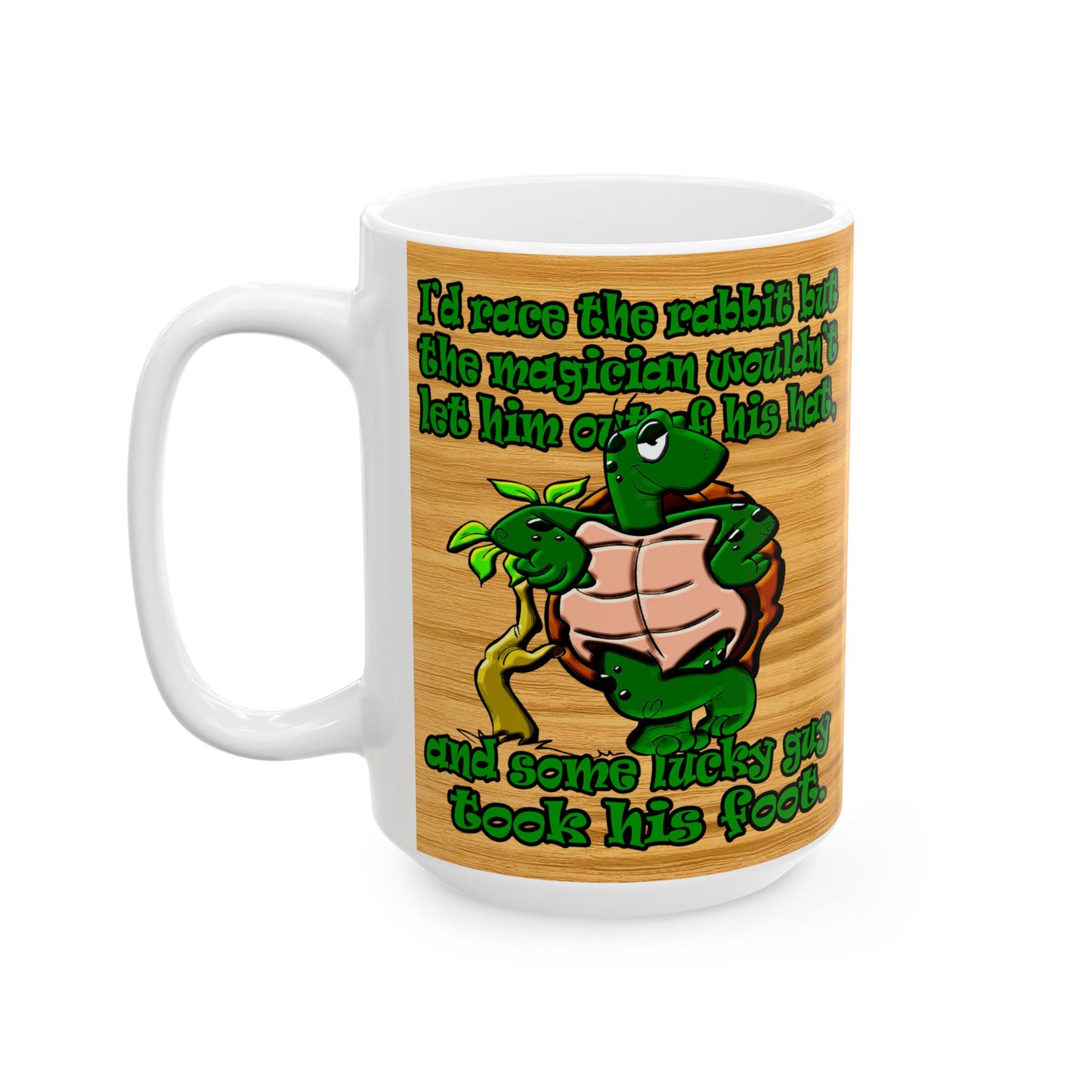 turtle race - White Mug (butterscotch wood finish)