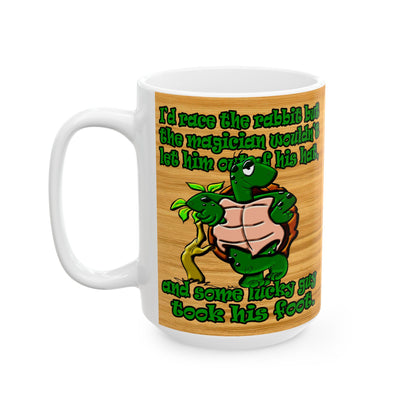 turtle race - White Mug (butterscotch wood finish)