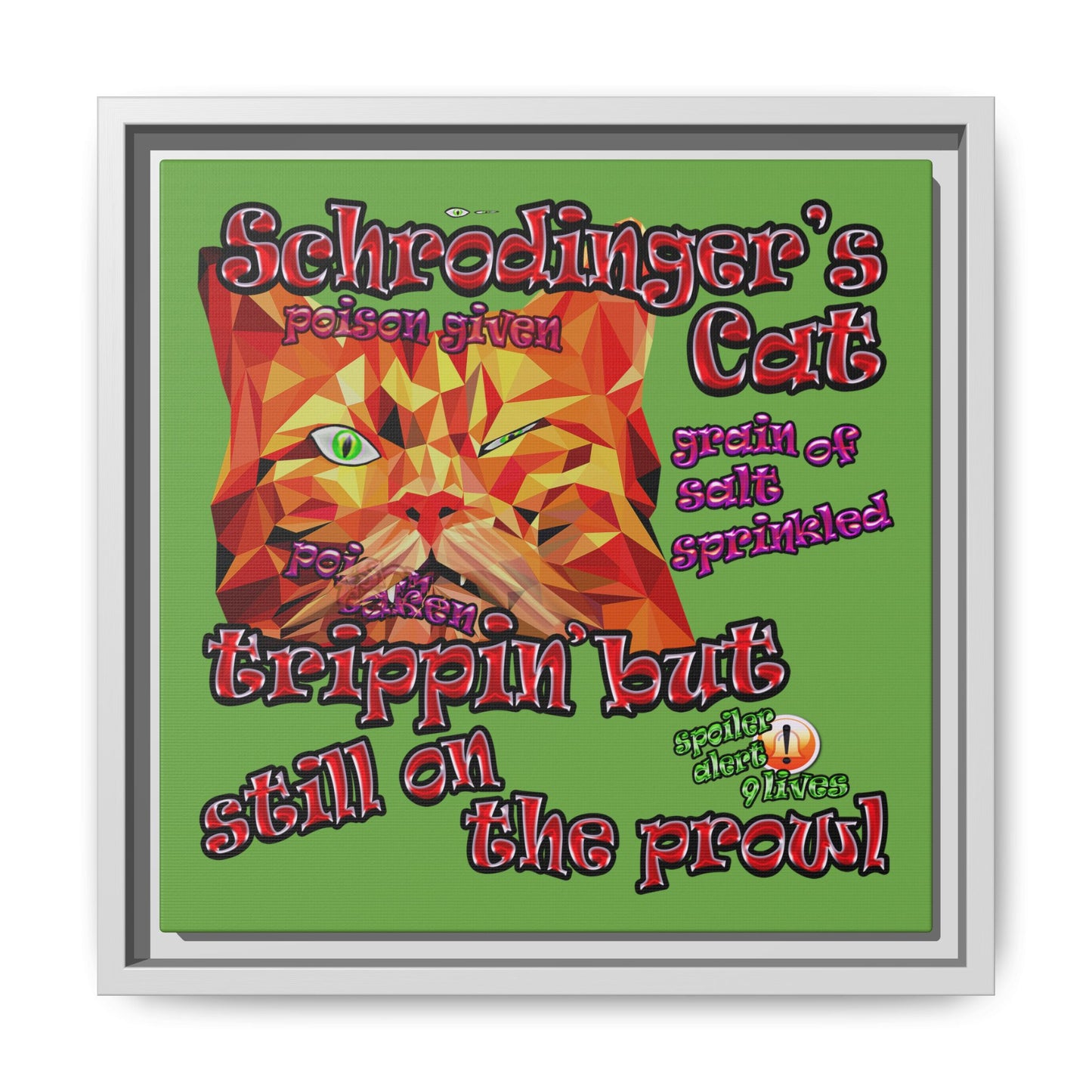 schrodinger's cat - framed canvas art (green)