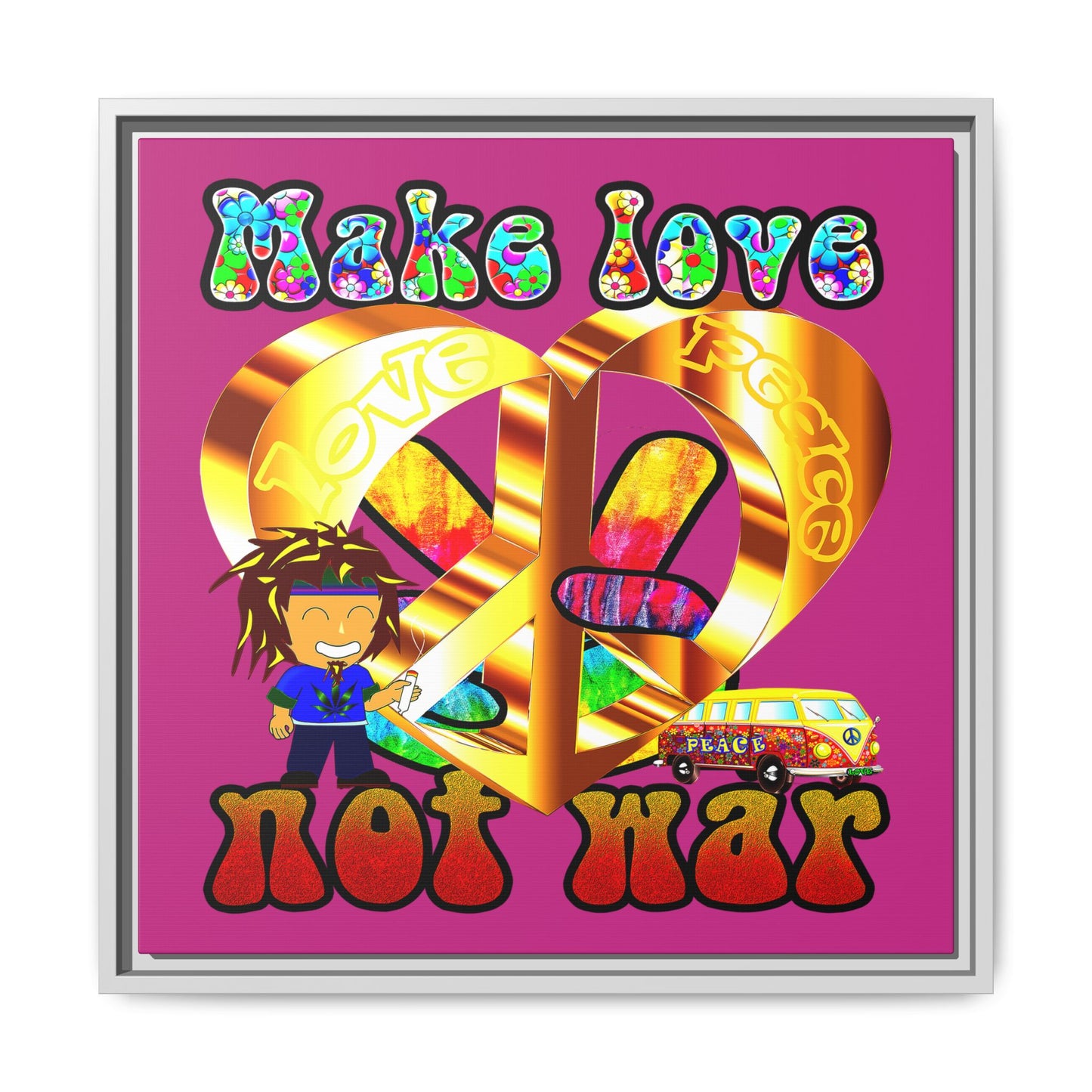 love peace - framed canvas art (pink)