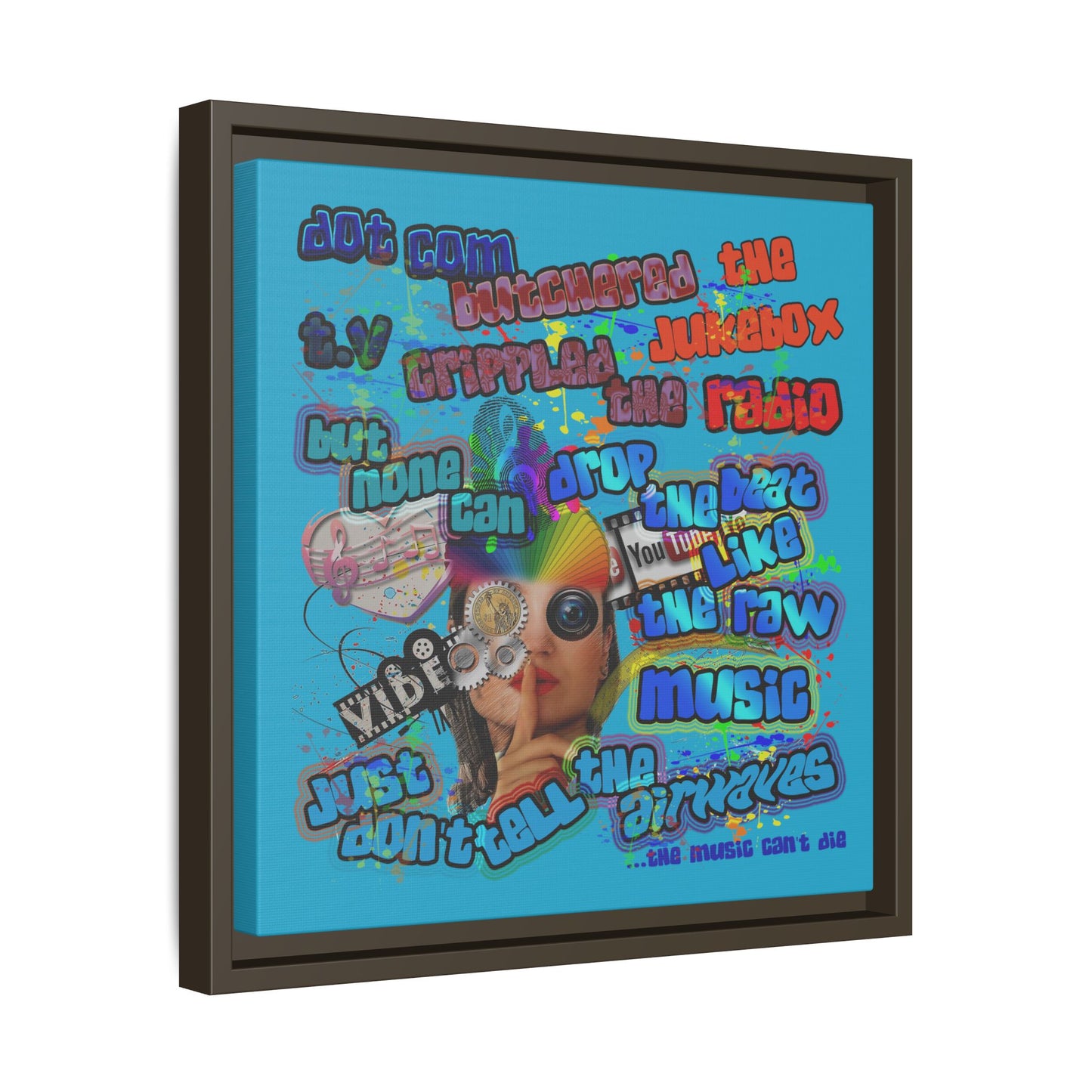 drop the beat - framed canvas art (turquoise)