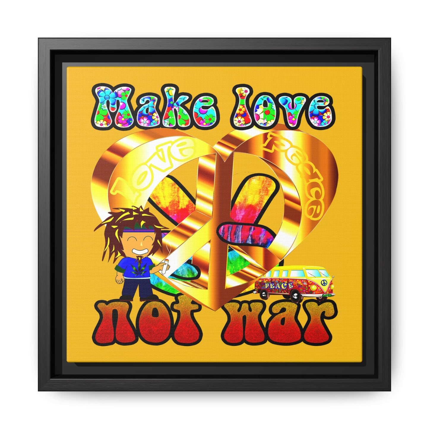love peace - framed canvas art (yellow)
