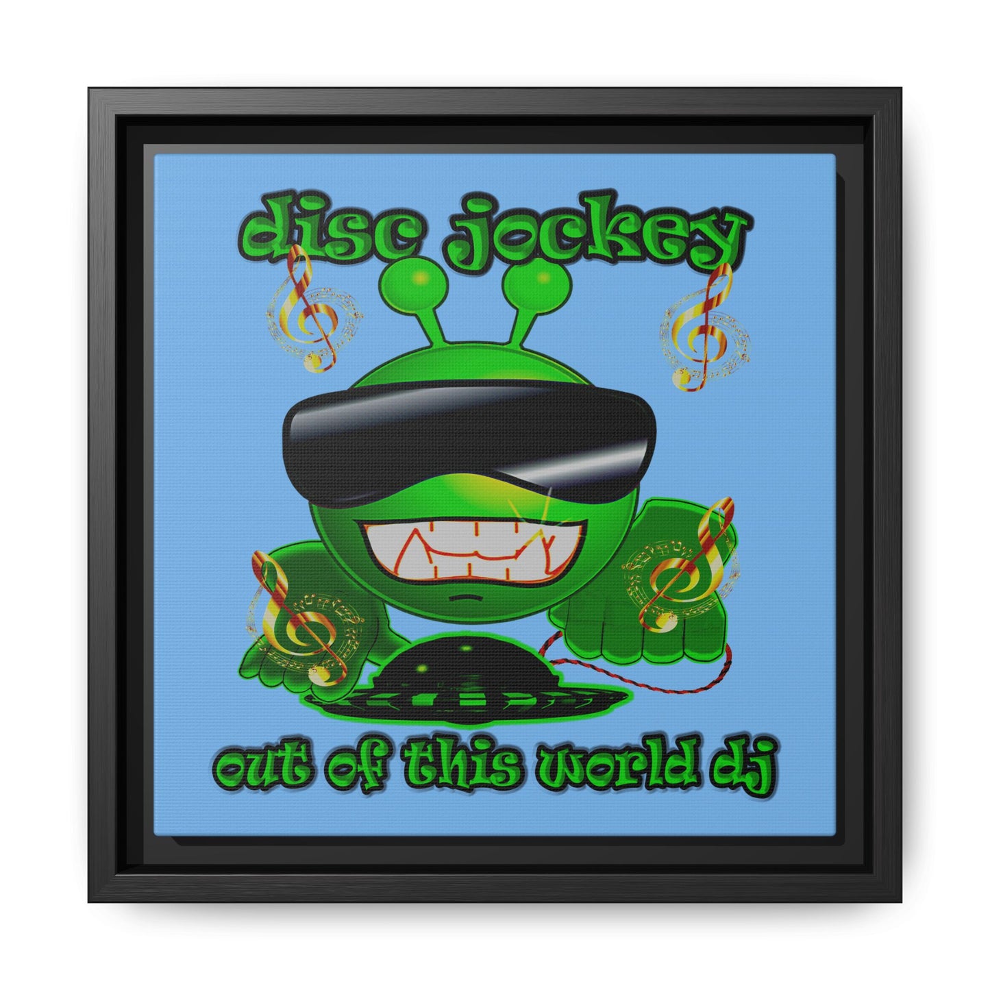 disc jockey - framed canvas art (light blue)