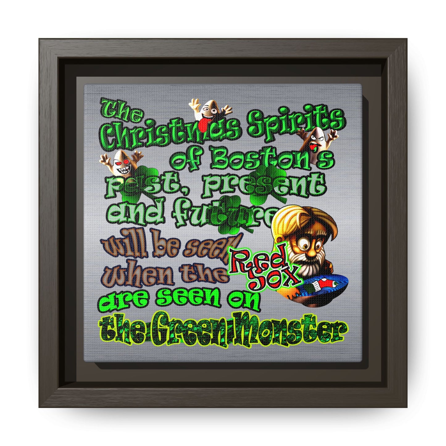 christmas spirits of boston - framed canvas art (brushed nickel)