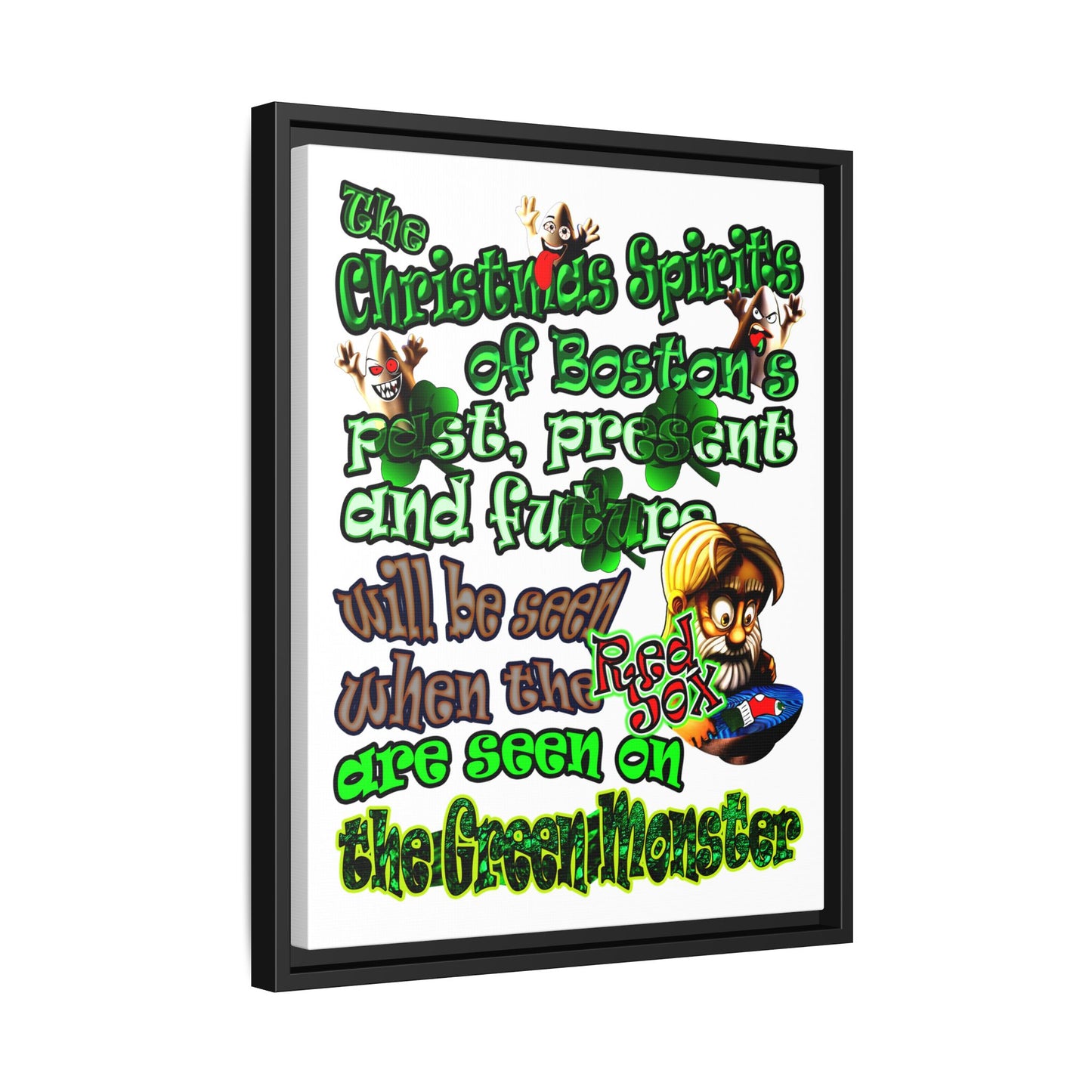 christmas spirits of boston - framed canvas art (white)