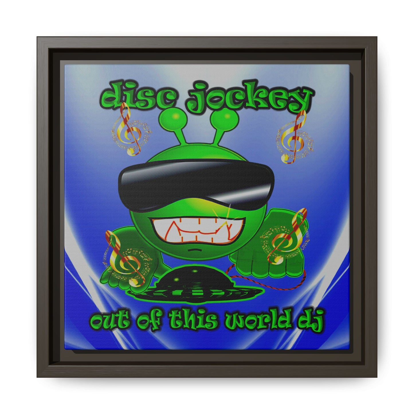 disc jockey - framed canvas art (blue-white wave)