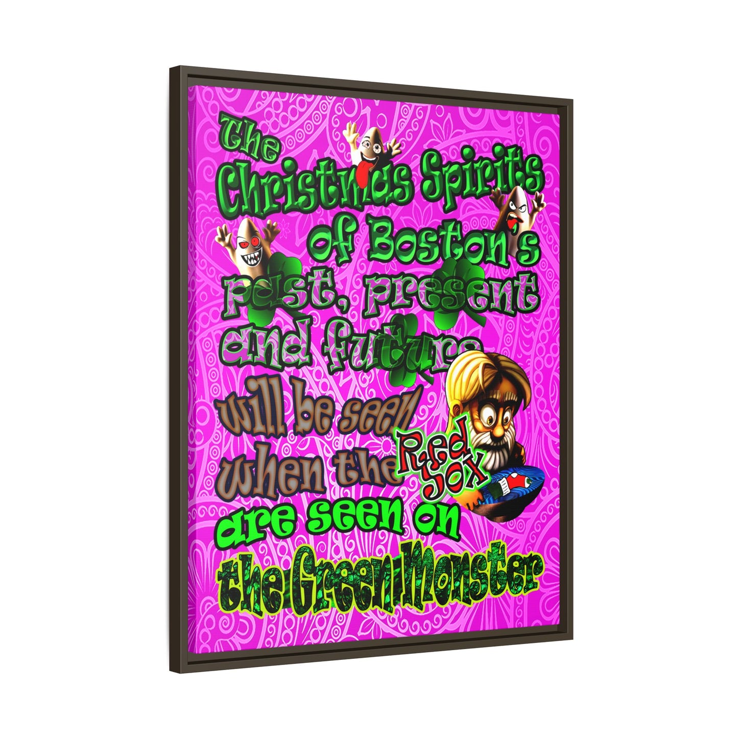 christmas spirits of boston - framed canvas art (pink swirl)
