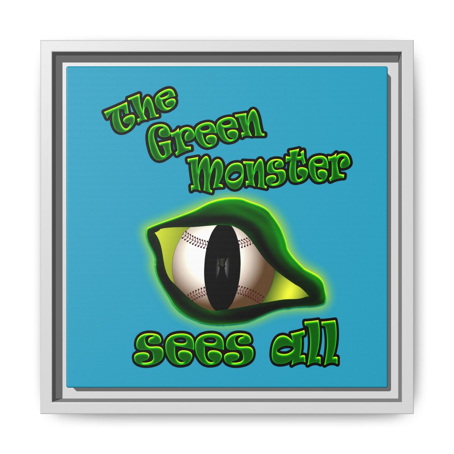 green monster - framed canvas art (turquoise)