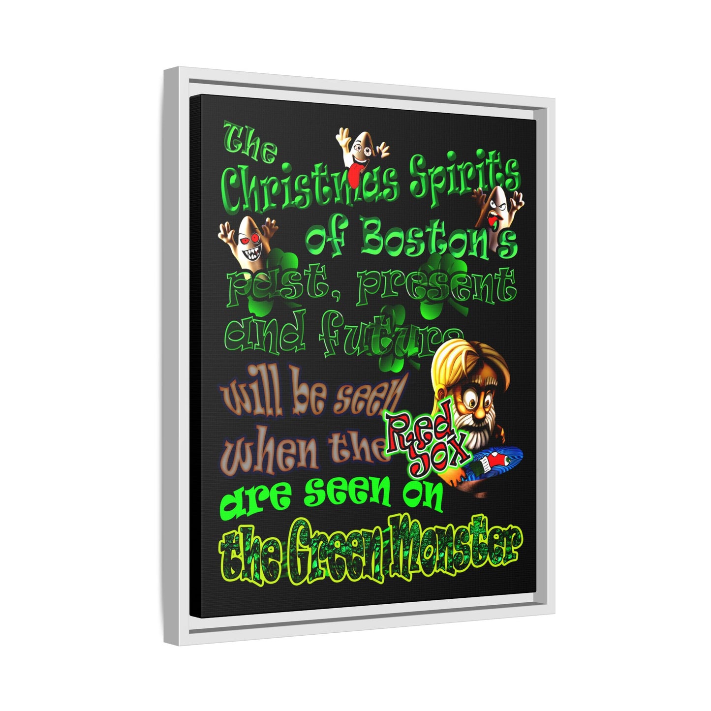 christmas spirits of boston - framed canvas art (black)