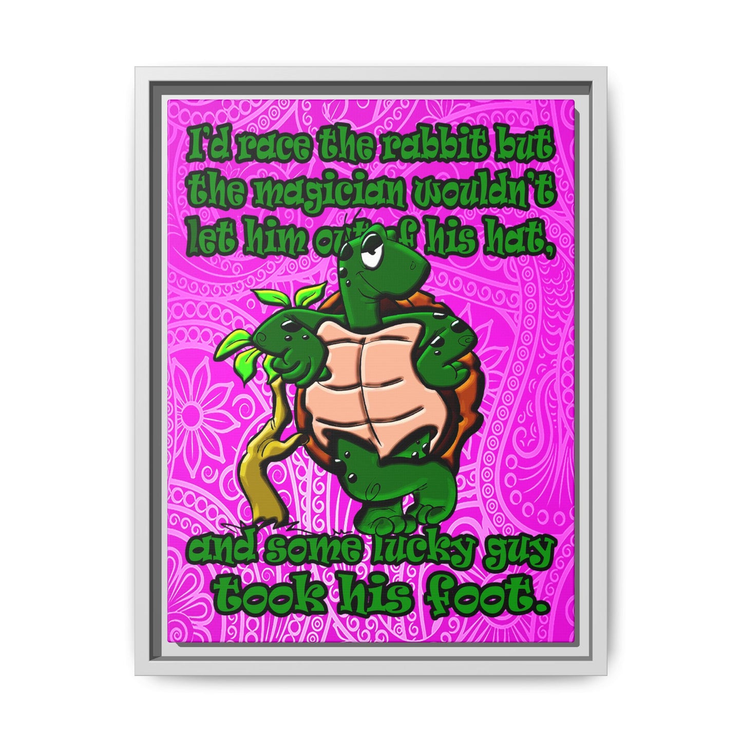 turtle race - framed canvas art (pink swirl)