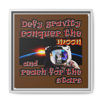 defy conquer reach - framed canvas art (brown)