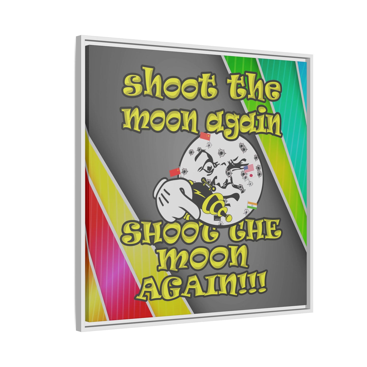 shoot the moon again - framed canvas art (rainbow split)