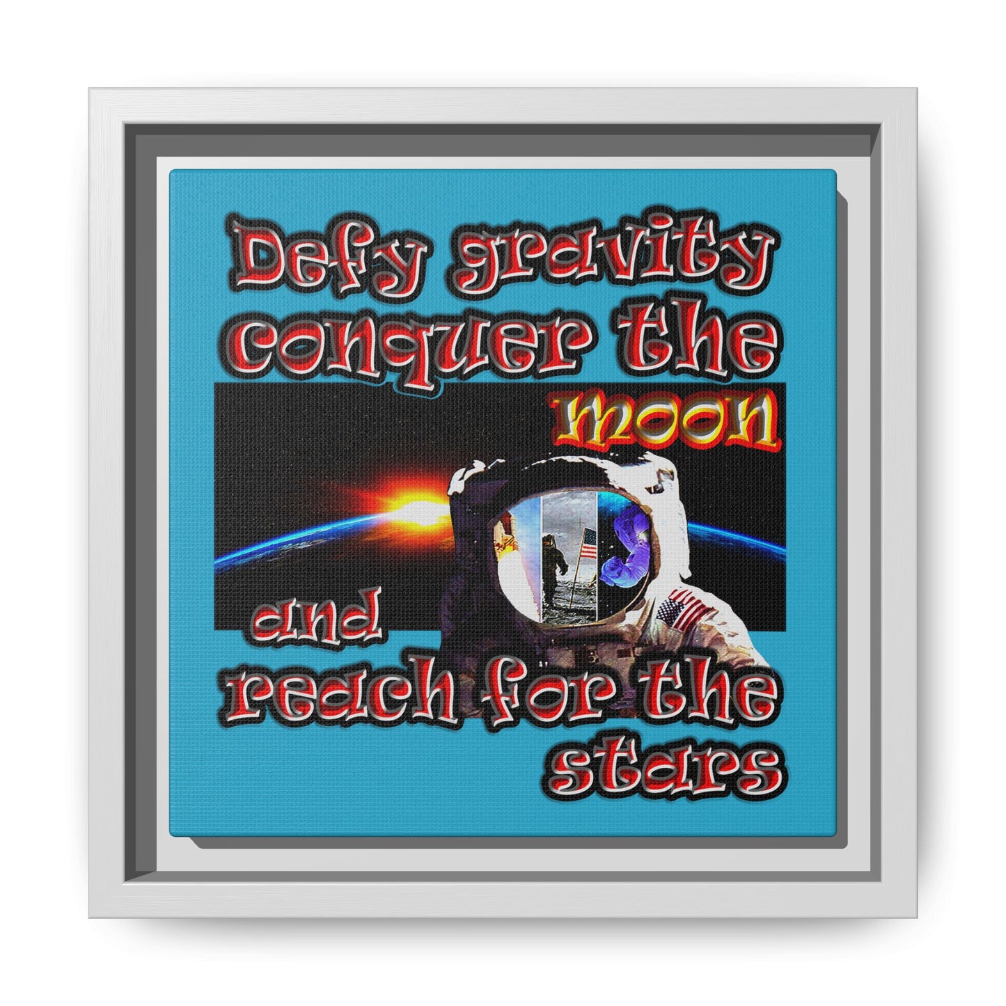 defy conquer reach - framed canvas art (turquoise)