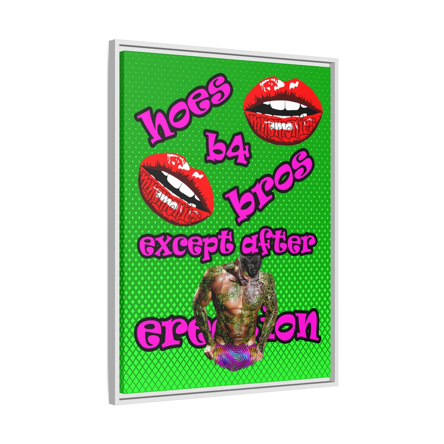 hoes b4 bros - framed canvas art (logo green)