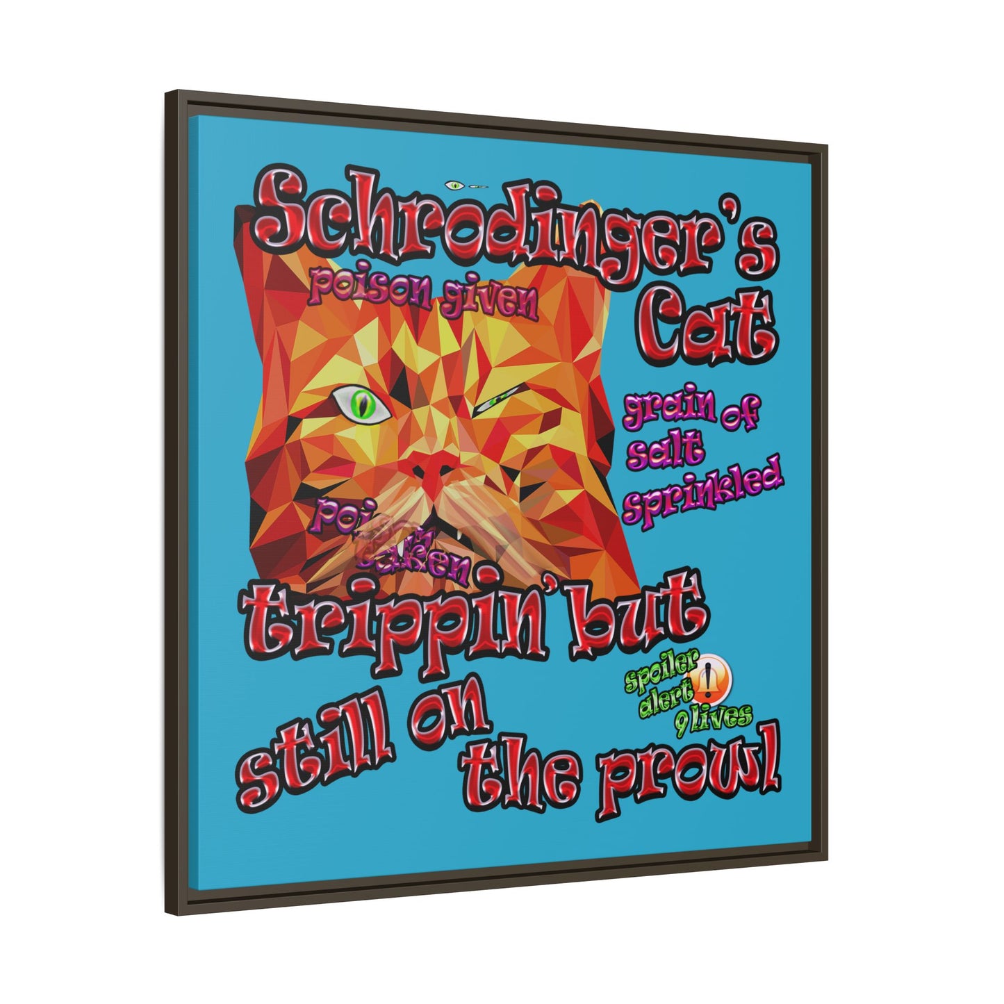 schrodinger's cat - framed canvas art (turquoise)
