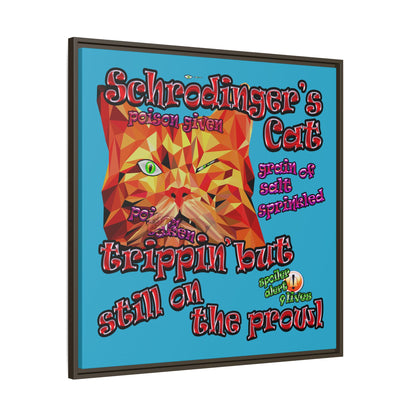 schrodinger's cat - framed canvas art (turquoise)