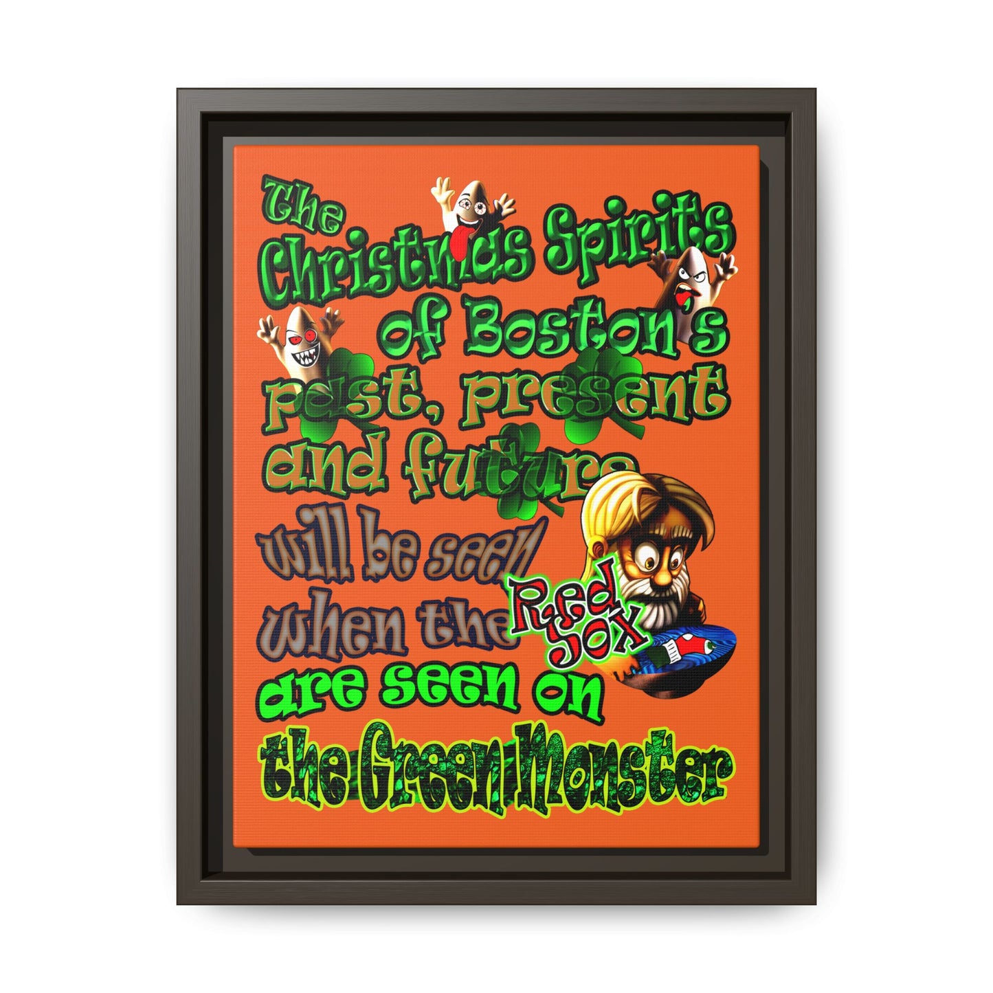christmas spirits of boston - framed canvas art (orange)