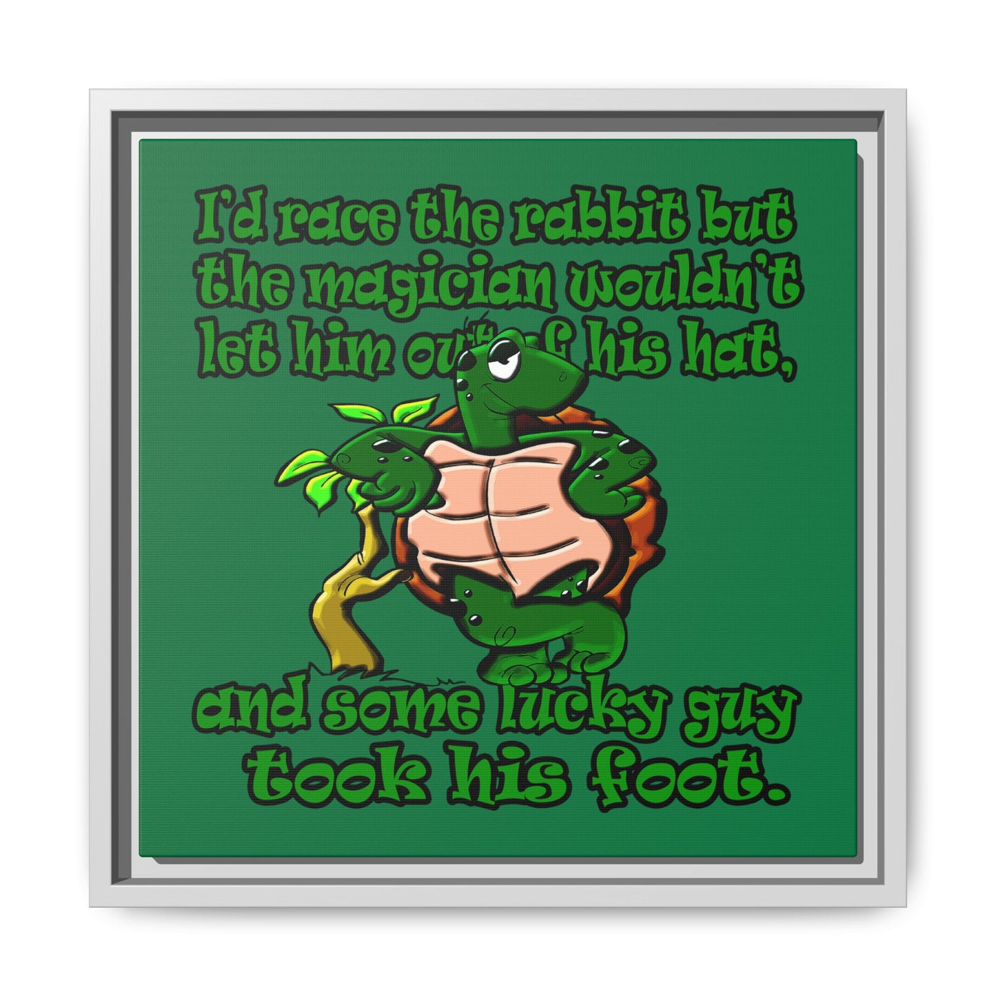 turtle race - framed canvas art (dark green)