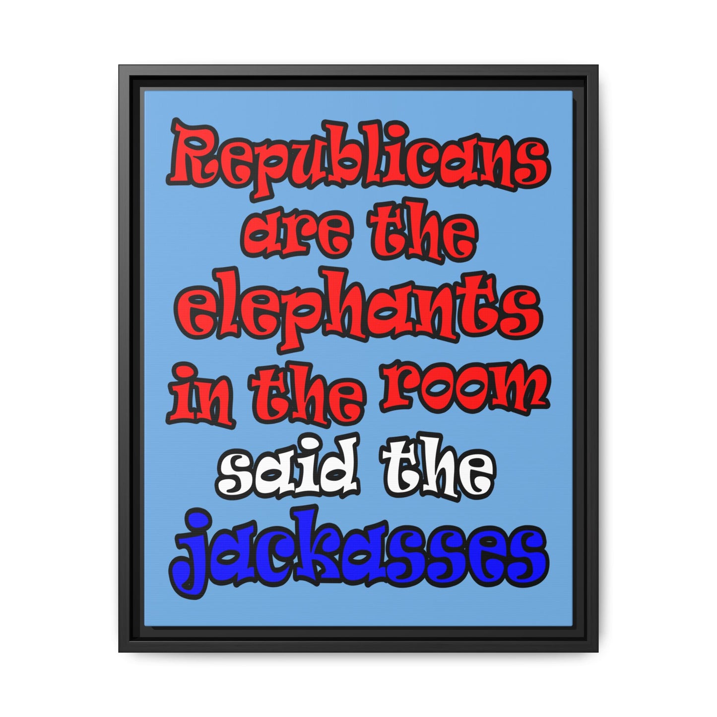 donkeys and elephants - framed canvas art (light blue)