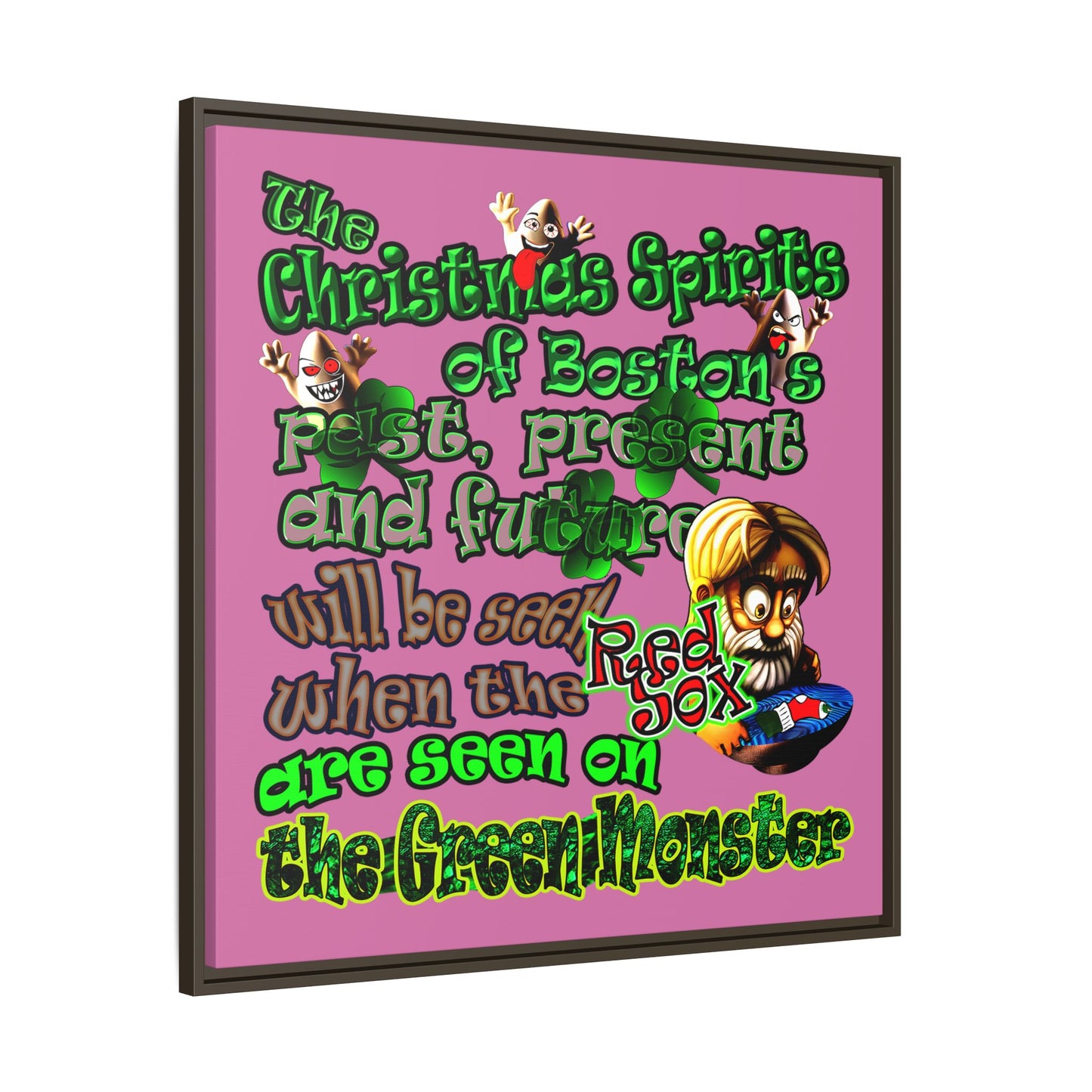 christmas spirits of boston - framed canvas art (light pink)