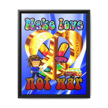 love peace - framed canvas art (blue-white wave)