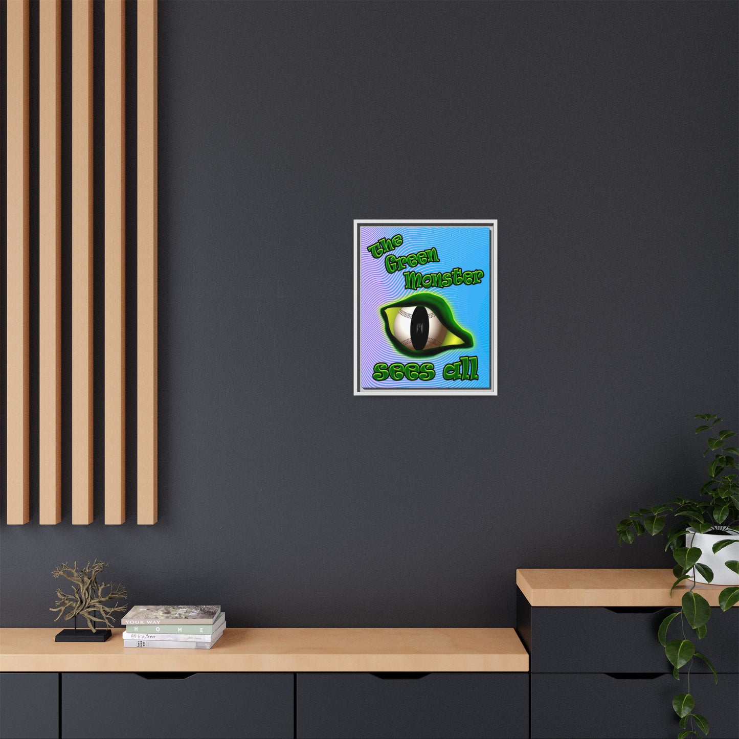 green monster - framed canvas art (light blue-purple wave)