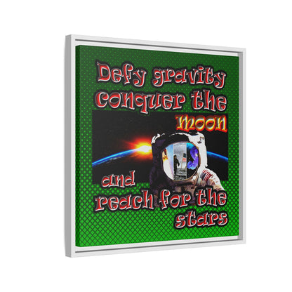 defy conquer reach - framed canvas art (logo green)