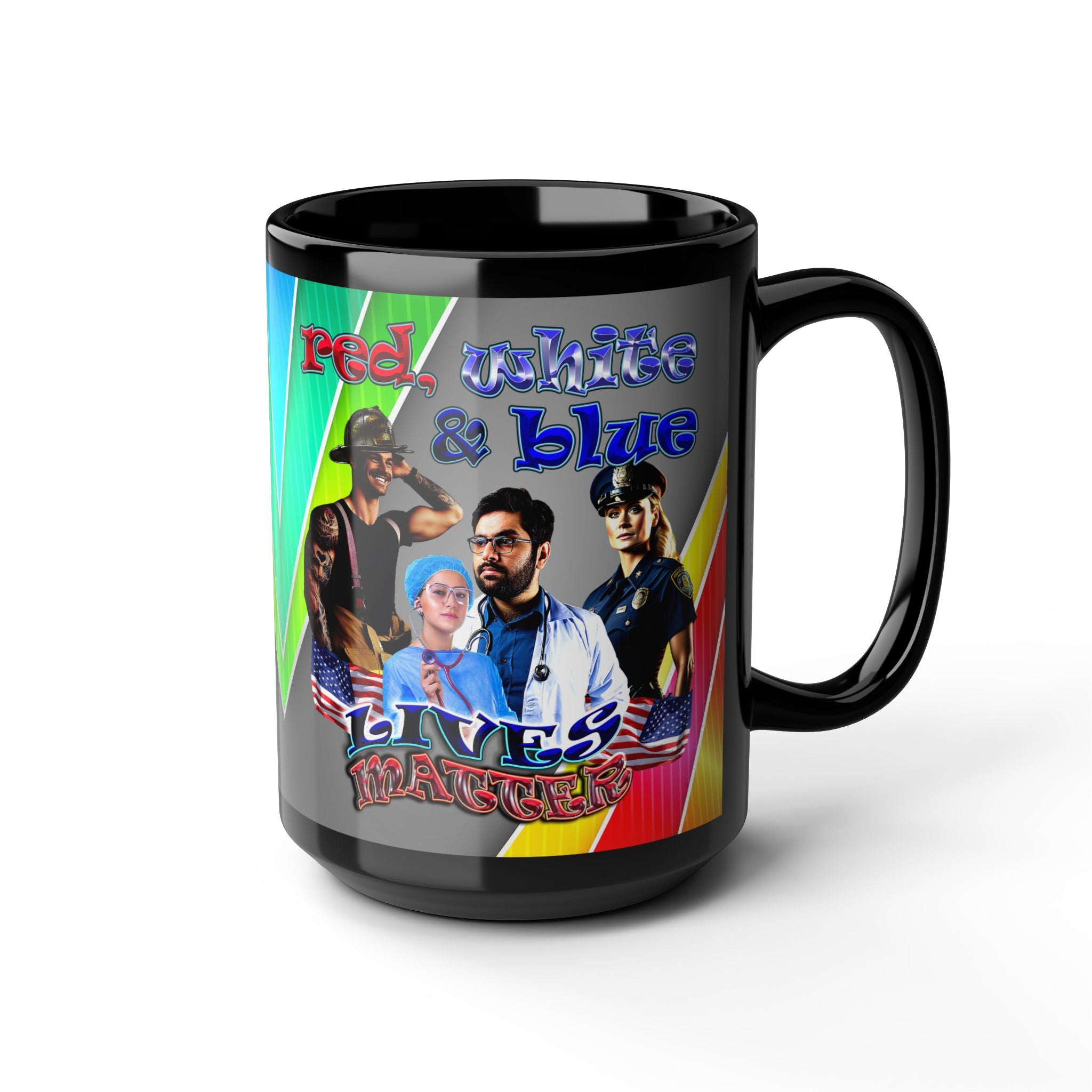 rw&b lives matter - Black Mug (rainbow split)
